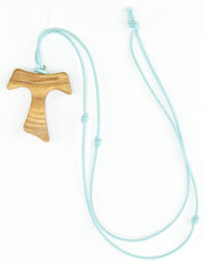 Painted olive wood cross cord necklace