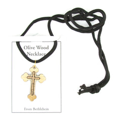 String olive wood cross necklace