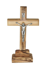 Olive wood Latin Crucifix on Stand