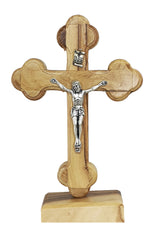 Olive Wood Trefoil Crucifix on Stand
